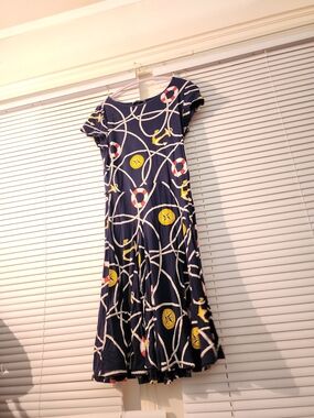 Ralph Lauren Navy Midi Dress with Yellow & White Nautical Print